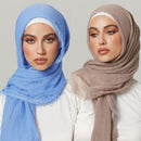 Pleated Plain Hijab Scarf Muslim Women Cotton Crinkle Headband Veil Scarves 2021 Fashion Islamic Headscarf Head Wraps Turban