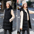 2022 New Women&#39;s Vest Jacket Down Cotton Vest Autumn Winter Jacket Hooded Long Coat Sleeveless Loose Female Waistcoat Snow Wear