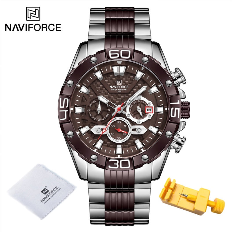 NAVIFORCE Watches For Men 2022 Luxury Original Classic Quartz Clock Analog Chronograph Sports Waterproof Steel Band Wrist Watch