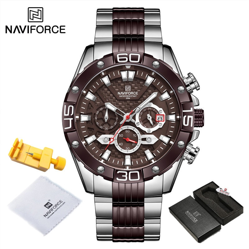 NAVIFORCE Watches For Men 2022 Luxury Original Classic Quartz Clock Analog Chronograph Sports Waterproof Steel Band Wrist Watch