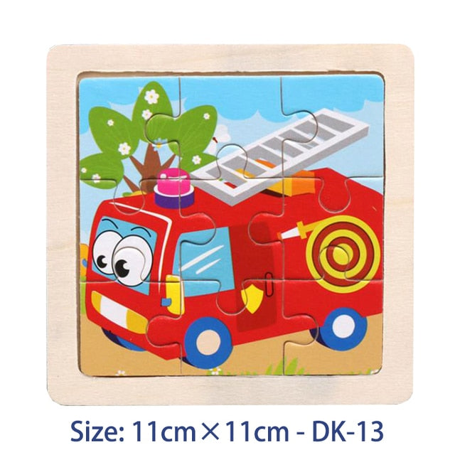 11X11CM Kids Wooden Puzzle Toy Vehicle Animal Jigsaw Cartoon Animal Traffic Tangram Toys Educational Toys Puzzles for Kids Gifts