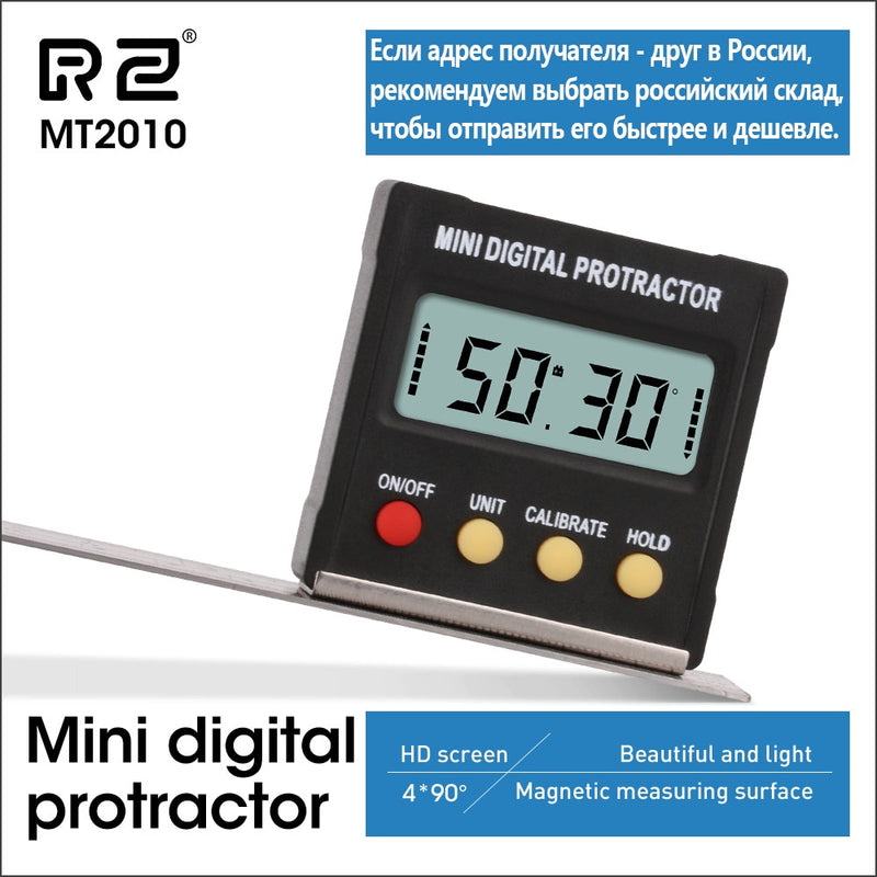 RZ Angle Protractor Universal Bevel 360 Degree Mini Electronic Digital Protractor Inclinometer Tester Measuring Tools MT2010