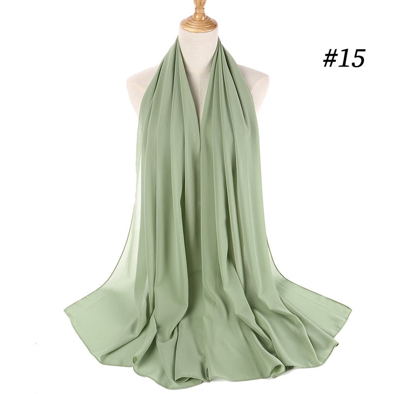Muslim Bubble Chiffon Hijab Scarf Women Solid Color Soft Long Shawls and Wraps Georgette Head Scarves Ladies Hijabs