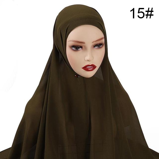 Muslim Chiffon Scarf For Women Fashion Veil Instant Hijab Wrap Headscarf Islam Solid Color Cap Musulman Wrap Scarves 25 Colors