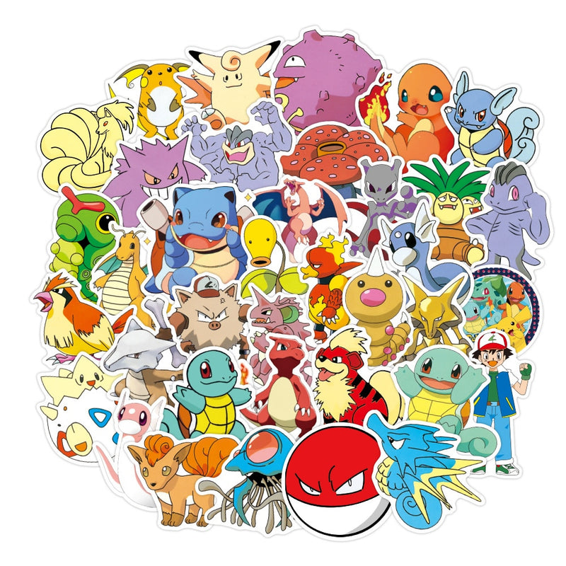 10/50pcs Kawaii Pokemon Anime Stickers Pikachu Stickers Laptop Suitcase Skateboard Guitar Phone Cartoon Stickers Kid Gift Toys