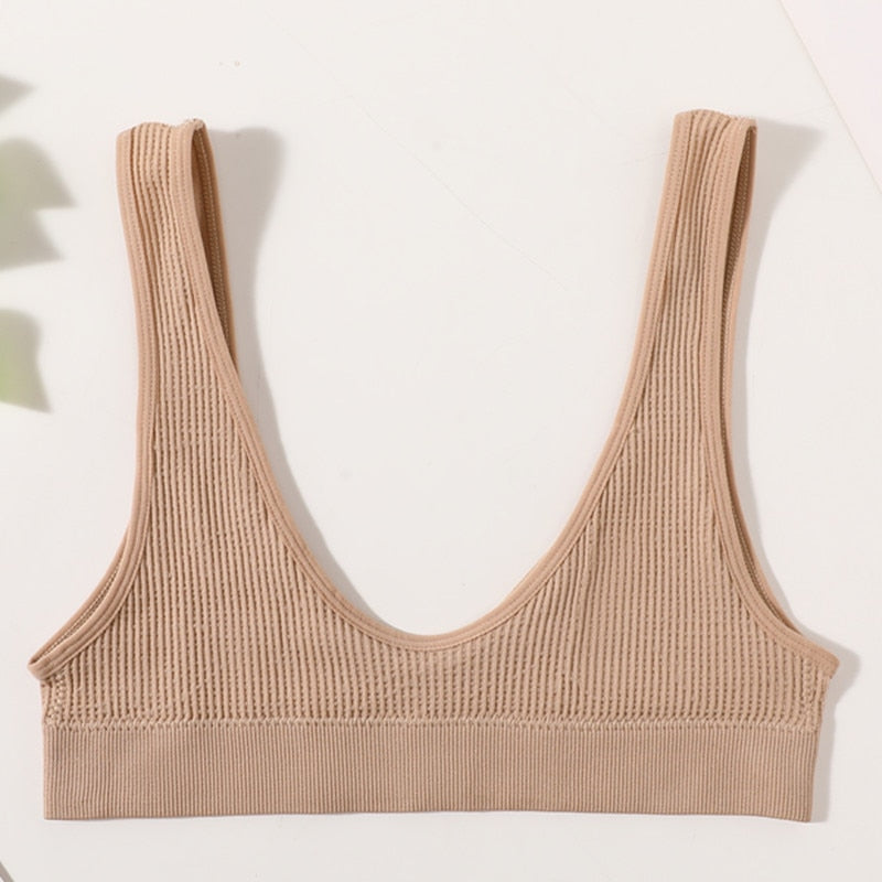 Sexy Seamless Bra Wire Free Brassiere Rib Bralette Women&