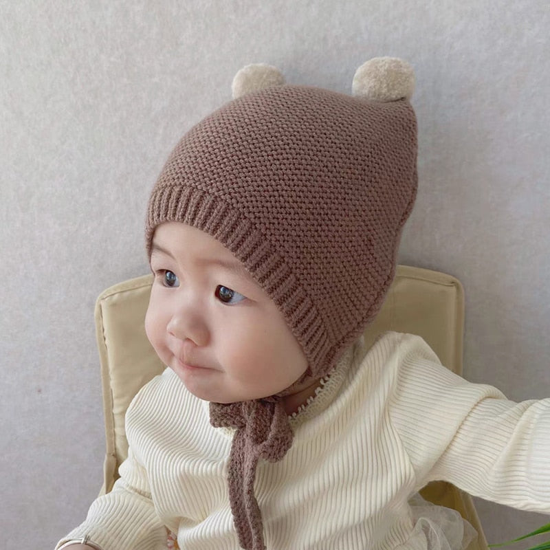 Winter Spring  Crochet Baby Hat Soft Pompom Infant Toddler Cap Beanie Solid Color Kids Knitted Warm Bonnet Hat