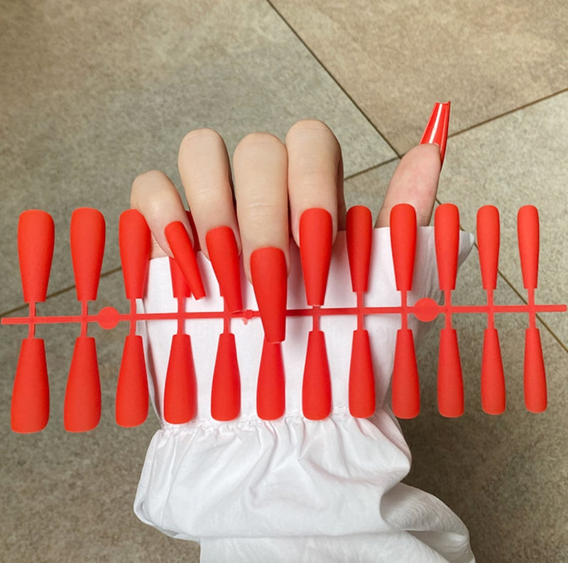 24Tips/Set Matte Super Long Coffin False Nail Artificial Fingernails Fake Nails Nail Beauty Finger Manicure Free Shipping Items