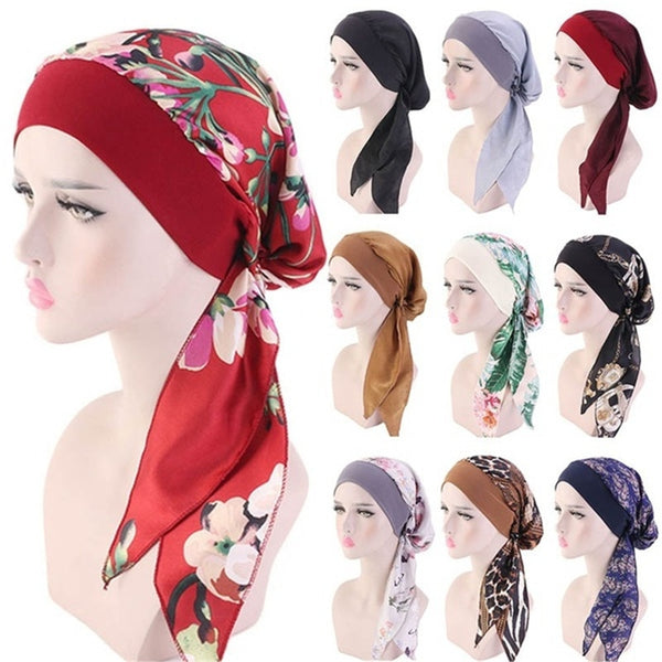 2022 NEW Women Muslim Cancer Head Scarf Fashion Hijab Chemo Pirate Cap Turban Head Cover Hair Loss Scarf Wrap Pre-tied Bandana