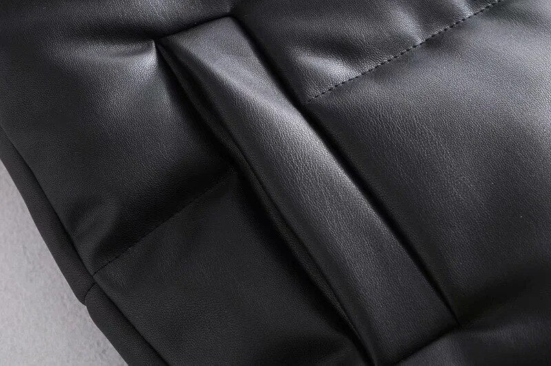 Black Stand Collar Vests Women Fashion Zipper PU Leather Coats Women Elegant Autumn Winter Short Vests Female Ladies