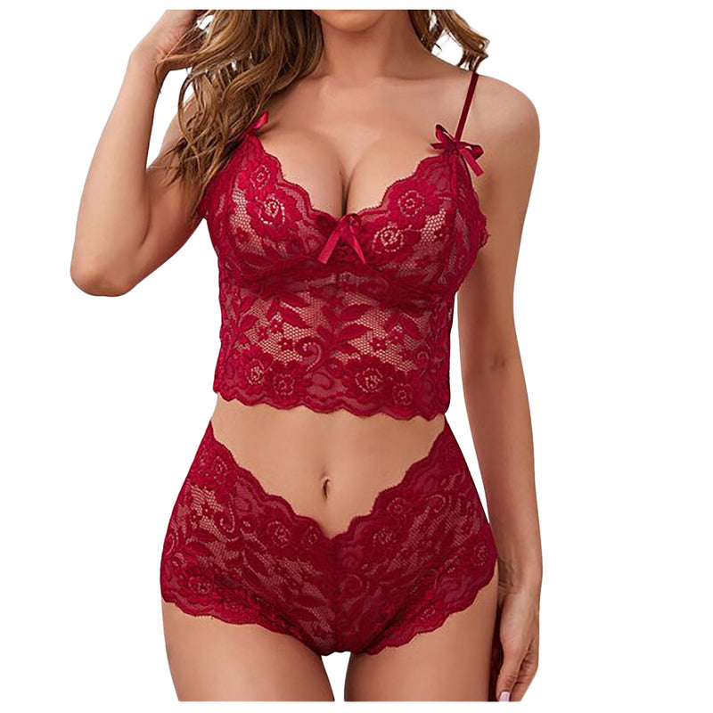 Sexy Lingerie Underwear Suits For Women Black Shorts Solid Lace White Vest Camisole Tube Top Panties Flower Printed Christma