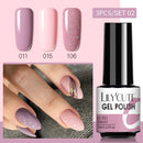 LILYCUTE 3 PCS Gel Nail Polish Set Nude Pink Glitter Sequins Matte Effect Gel Long Lasting Base Top Coat Nail Art Design Hybrid