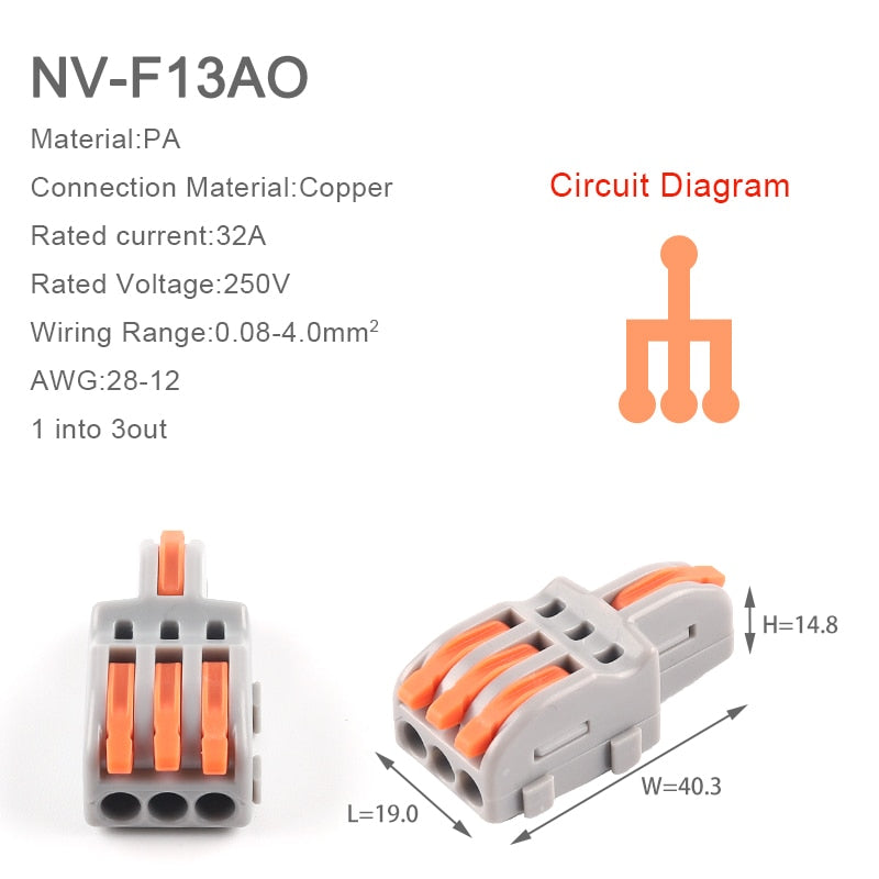 1 Input 2/3/4/5 Output Splitter Quick Spring Splicing Wire Connector Electric Cable Terminal Block Push In With Operation Lever