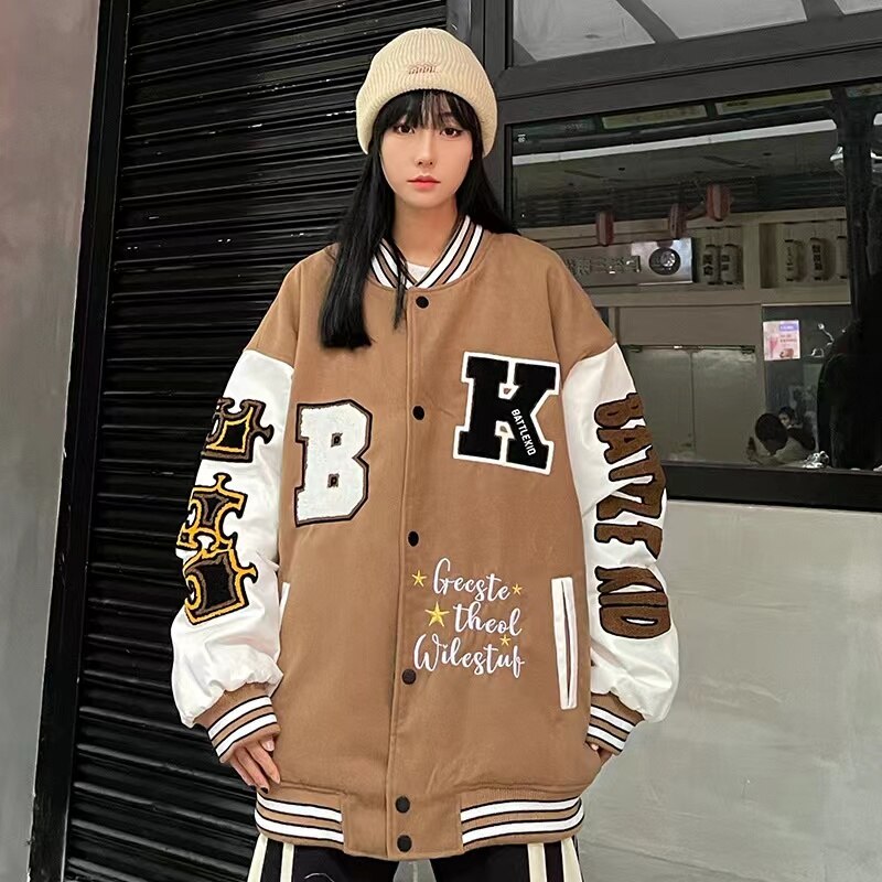 2021 street retro Letter embroidery baseball uniform cotton bomber jacket women winter loose all-match casual thickened jacket