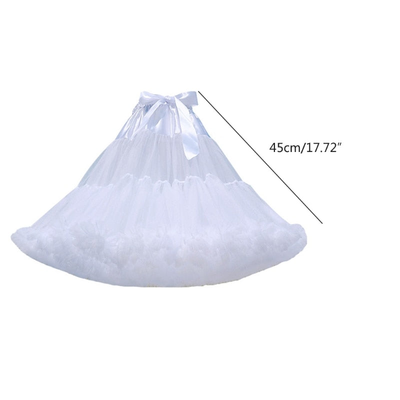 Women Lolita Cosplay Petticoat A-Line Puffy Tutu Skirt Layered Tulle Ballet Dance Pettiskirts Big Bowknot Underskirt