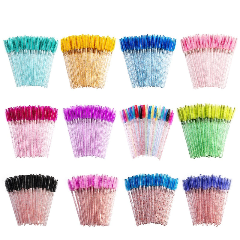 zwellbe Good Quality Disposable 50 Pcs/Pack Crystal Eyelash Makeup Brushes Eyebrow Brush Mascara Wands Eyelash Extension Tool