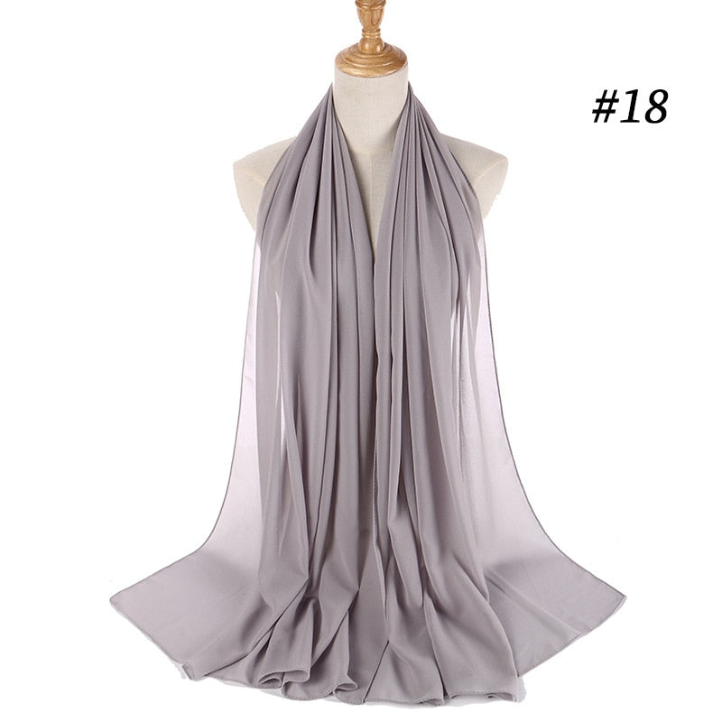 Muslim Bubble Chiffon Hijab Scarf Women Solid Color Soft Long Shawls and Wraps Georgette Head Scarves Ladies Hijabs