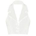 Womens Stripe Vests Elegant OL Waistcoat Suit Vest Halter Neck V-Neck Office Ladies Crop Tops Business Formal Work Wear Mujer