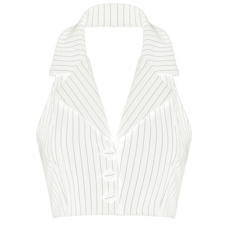 Womens Stripe Vests Elegant OL Waistcoat Suit Vest Halter Neck V-Neck Office Ladies Crop Tops Business Formal Work Wear Mujer