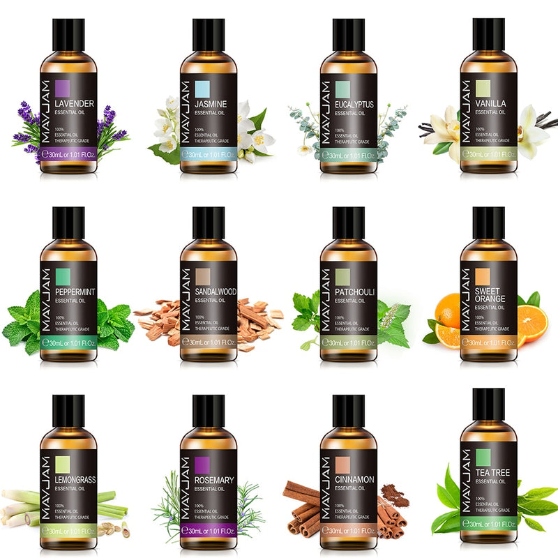 MAYJAM 10ml 30ml 100ml Essential Oils For Humidifier Diffuser Lavender Jasmine Eucalyptus Ylang Ylang Vanilla Tea Tree Aroma Oil