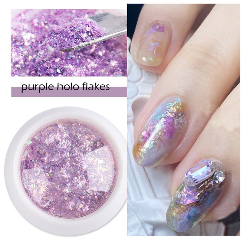Crystal Fire Opal Flakes Nail Sequins Purple Holographic Glitter DIY Chrome Powder for Spring Nails Manicure Paillettes GL1857