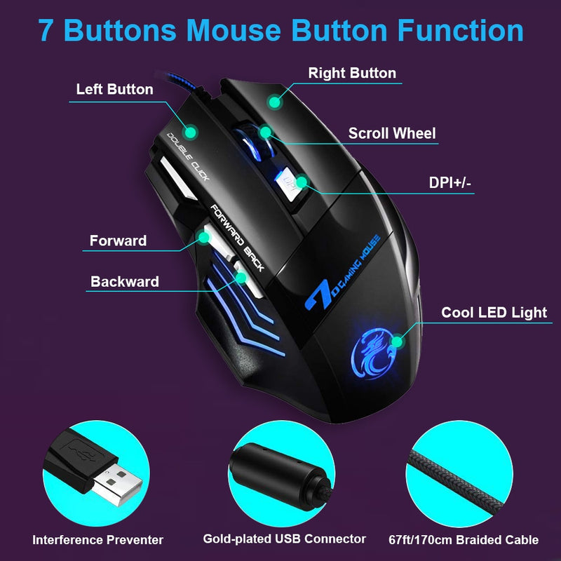 Wired Gaming Mouse USB Computer Mouse Gaming RGB Mause Gamer Ergonomic Mouse 7 Button 5500DPI LED Silent Game Mice For PC Laptop