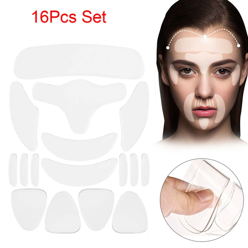 16Pcs Reusable Silicone Anti-wrinkle Face Forehead Cheek Chin Sticker Face Eye Patches Wrinkle Removal Face Lifting Beauty Tools
