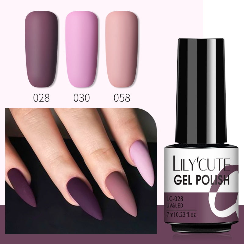 LILYCUTE 3 PCS Gel Nail Polish Set Nude Pink Glitter Sequins Matte Effect Gel Long Lasting Base Top Coat Nail Art Design Hybrid
