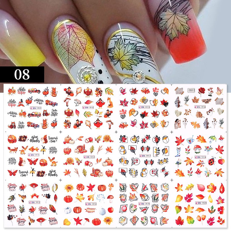 12 Designs Nail Stickers Set Mixed Floral Geometric Nail Art Water Transfer Decals Sliders Flower Leaves Manicures Decoration