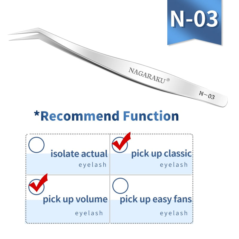 NAGARAKU Eyelash Extension Tweezers False Eyelashes Makeup Stainless Steel Professional Tweezer 3D Accurate Pincet