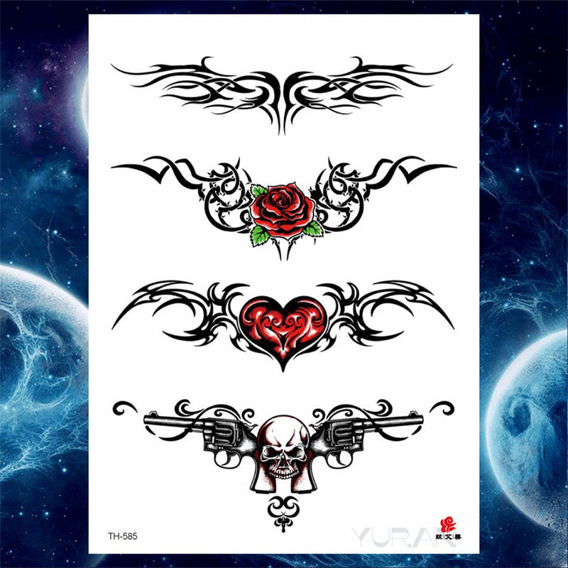 Girls Bracelet Chains Rose Tattoo Stickers Butterfly Body Arm Totem Tattoos Temporary Women Wrist Sexy Black Fake Tatoos