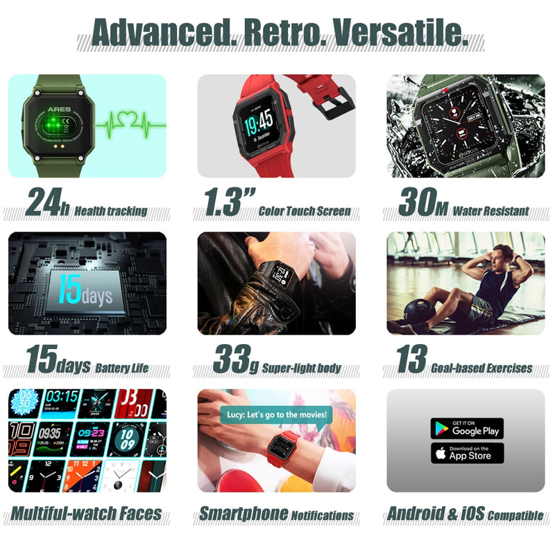 NEW 2021 Zeblaze Ares Heart Rate Tracking Smartwatch Multi Watch Face 3 ATM 15 Days Battery Life Smart Watch For IOS &amp; Android