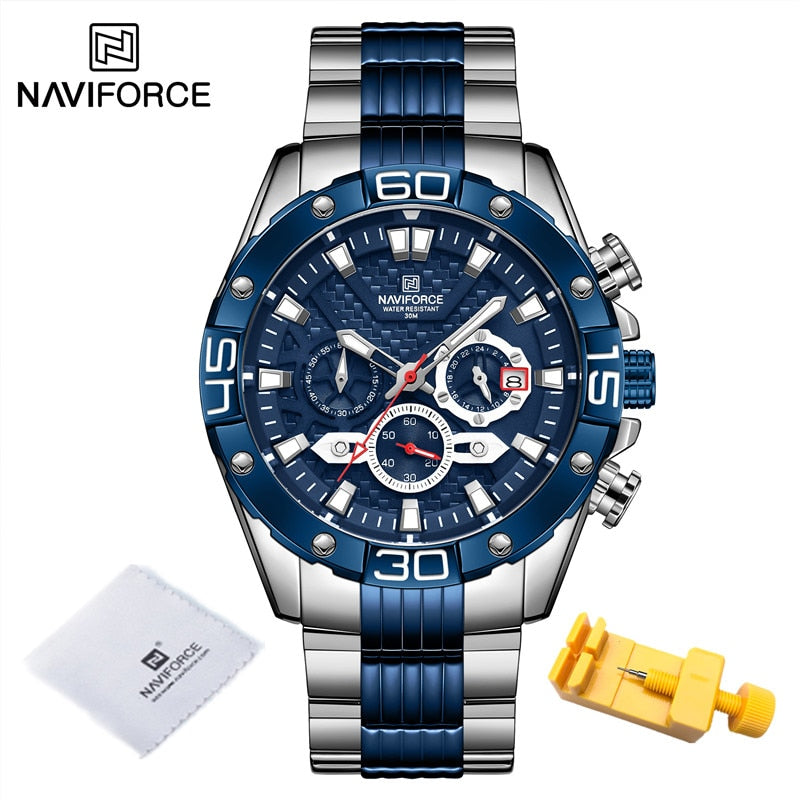 NAVIFORCE Watches For Men 2022 Luxury Original Classic Quartz Clock Analog Chronograph Sports Waterproof Steel Band Wrist Watch