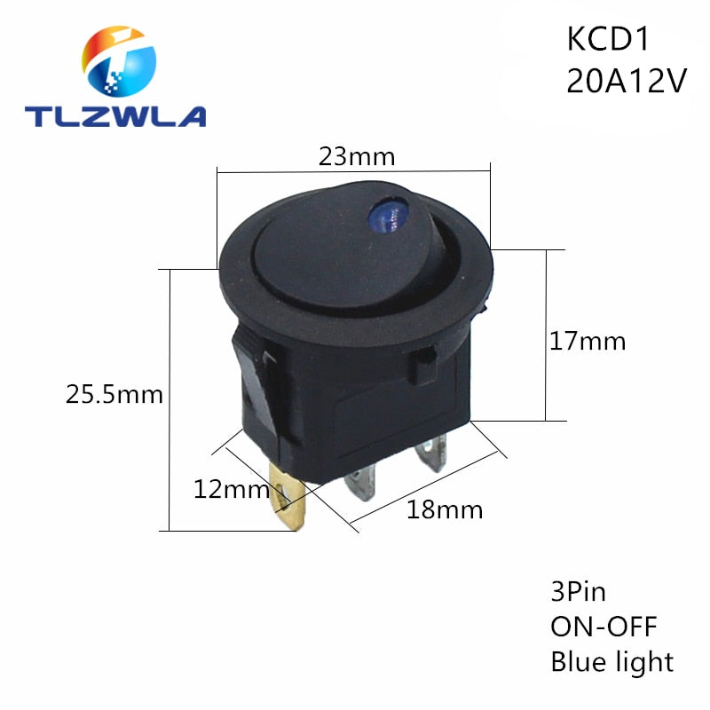 1PCS ON/OFF Round Rocker Switch LED illuminated Car Dashboard Dash Boat Van 12V 24V / 6A 250V / 10A 125V 2/3/4PIN Switch 20MM