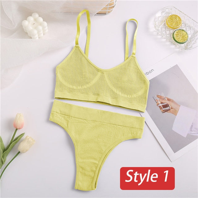 2PC Underwear Set Women Seamless Bra Set Wireless Bra Sexy High Waisted Female Underpants Comfortable Basic Bralette Lingerie