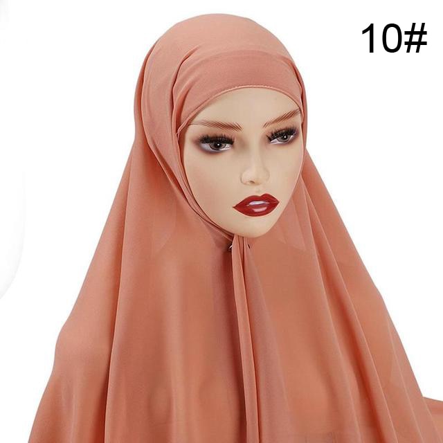 Muslim Chiffon Scarf For Women Fashion Veil Instant Hijab Wrap Headscarf Islam Solid Color Cap Musulman Wrap Scarves 25 Colors