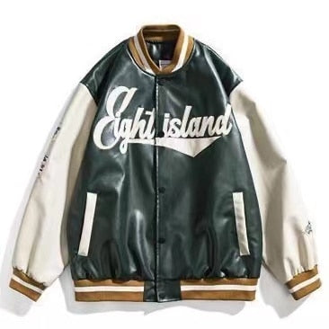 American retro letter embroidery leather jackets coats women&
