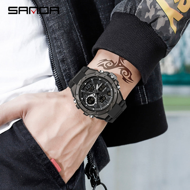 SANDA Top Luxury Watches Men Military Army Mens Watch Waterproof Sport Wristwatch Dual Display Watch Male Relogio Masculino