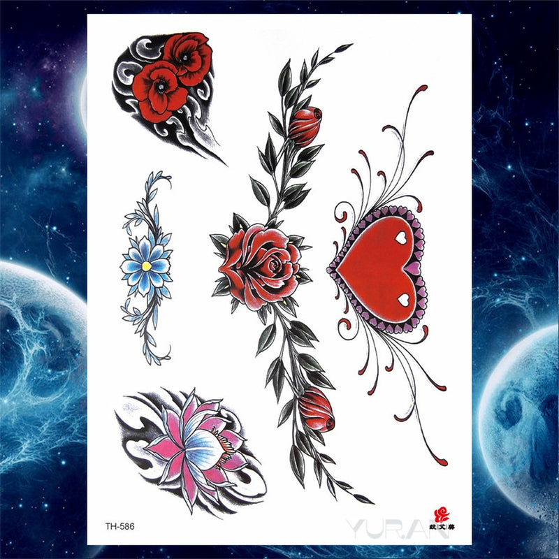 Girls Bracelet Chains Rose Tattoo Stickers Butterfly Body Arm Totem Tattoos Temporary Women Wrist Sexy Black Fake Tatoos