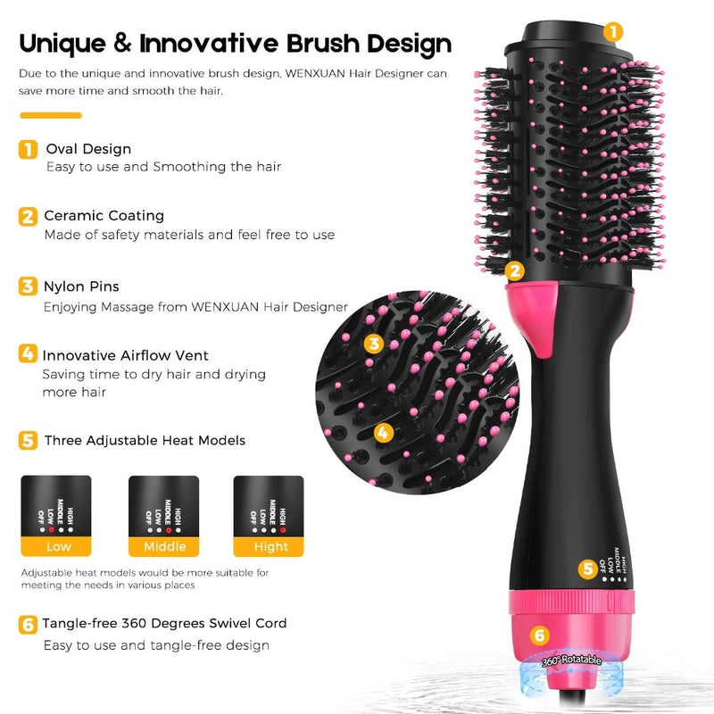 Hair Dryer Hot Air Brush Hair Brush Volumizer Salon Hot Air Styling Brush Negative Ion Hair Curler Hairdryer Brush Dryer Brush