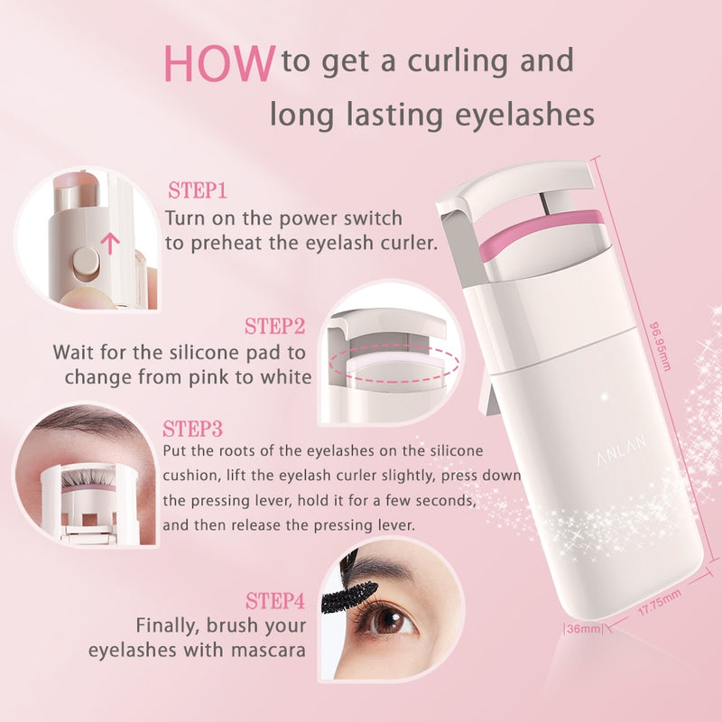 ANLAN Electric Heated Eyelash Curler Long-Lasting Curl Electric Eye Lash Perm Eyelashes Clip Eyelash Curler Device Makeup Tools