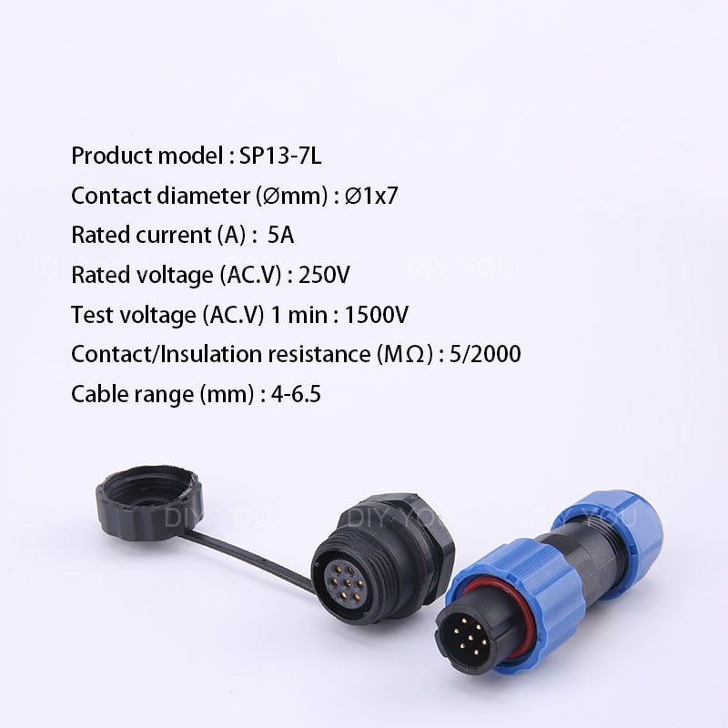 SP13 IP68 waterproof connector male plug &amp; female socket 1/2/3/4/5/6/7/9 pin panel Mount wire cable connector aviation plug