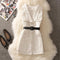 Vintage Mid-Length Plaid Tweed Vest Jacket Women 2 Piece Set Elegant Pearl Button Belted Unlined Waistcoat And Knitted Sweater