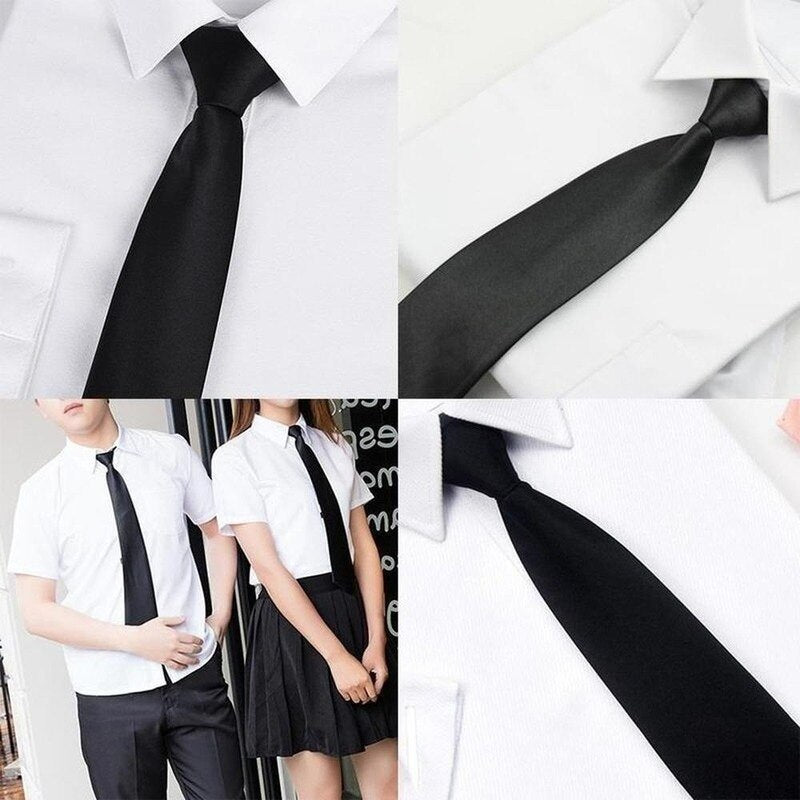Black Simple Clip on Tie Security Tie Doorman Steward Matte Black Funeral Tie for Men Women Students