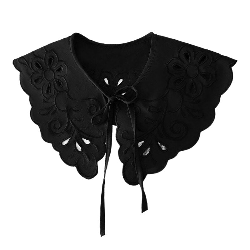 Royal Style Cotton Fake Collar Shawl Wrap Hollow Out Floral Lace Ruffled Trim Necklace Pointed Triangle Lapel Blouse