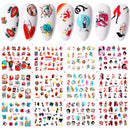 12 Designs Nail Stickers Set Mixed Floral Geometric Nail Art Water Transfer Decals Sliders Flower Leaves Manicures Decoration