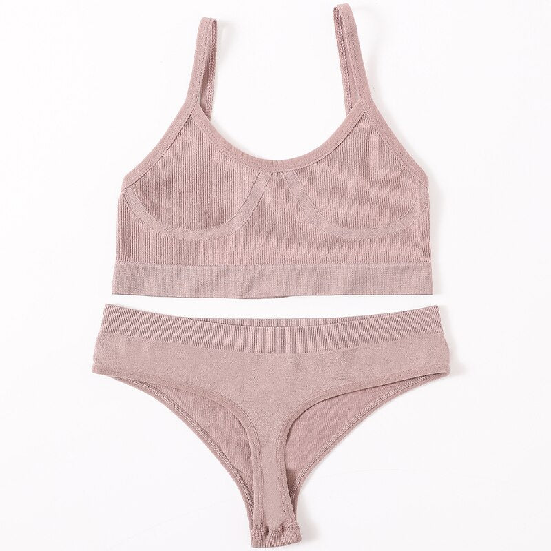 Seamless Women Bra Briefs Set Push Up Bra Crop Top High Waist Panties Sexy Lingerie Set Low Back Bralette Fitness Underwear Set