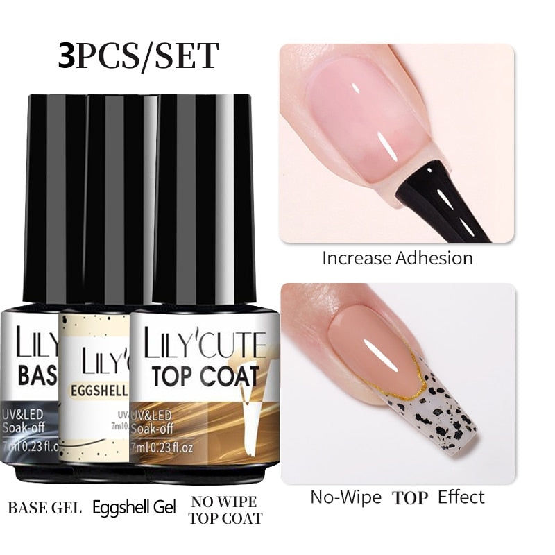 LILYCUTE 3 PCS Gel Nail Polish Set Nude Pink Glitter Sequins Matte Effect Gel Long Lasting Base Top Coat Nail Art Design Hybrid