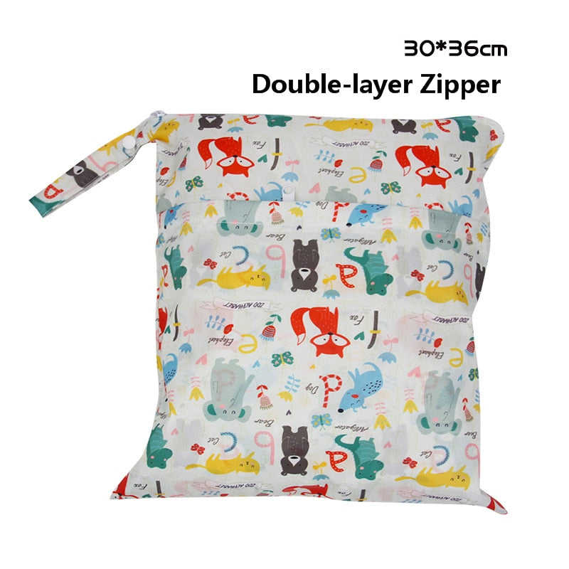 Baby Diaper Bag Cartoon Print Waterproof Wet Dry Nappy Zipper Handbag Stroller Carry Pack Travel Outdoor Wet Diaper Storage Bags