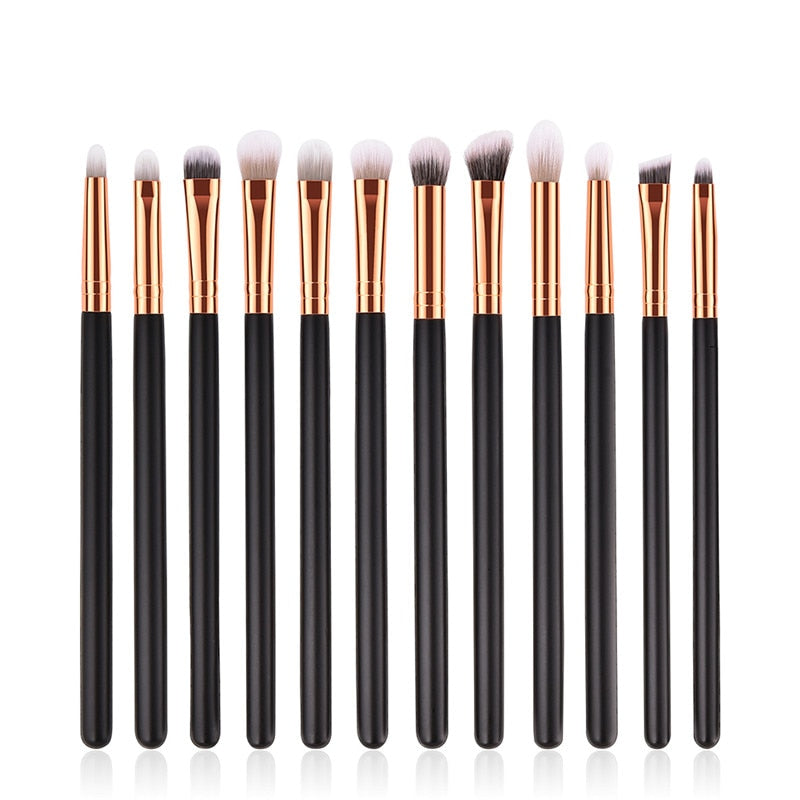 GUJHUI 12Pcs Professional Eyes Makeup Brushes Set Wood Handle Eyeshadow Eyebrow Eyeliner Blending Powder Smudge Brush